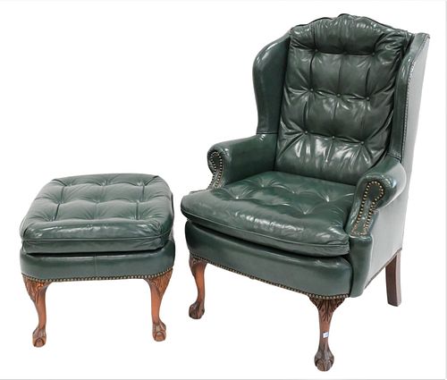 LEATHER WING CHAIR AND OTTOMANLeather 375201