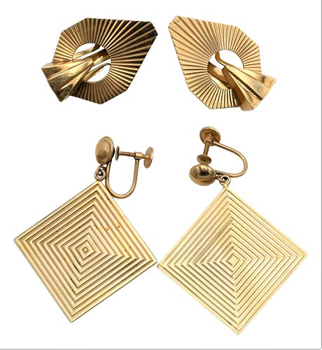 TWO PAIRS OF 14 KARAT YELLOW GOLD