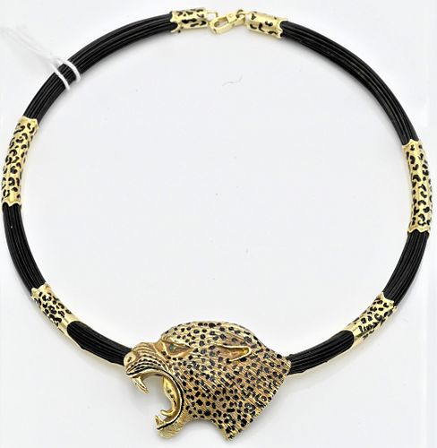 14 KARAT YELLOW GOLD ENAMELED LEOPARD 3753f5