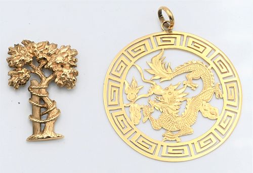 TWO 14 KARAT YELLOW GOLD PENDANTSTwo