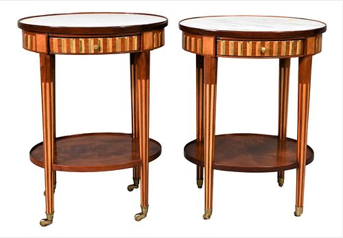 A PAIR OF INLAID MARBLE TOP END