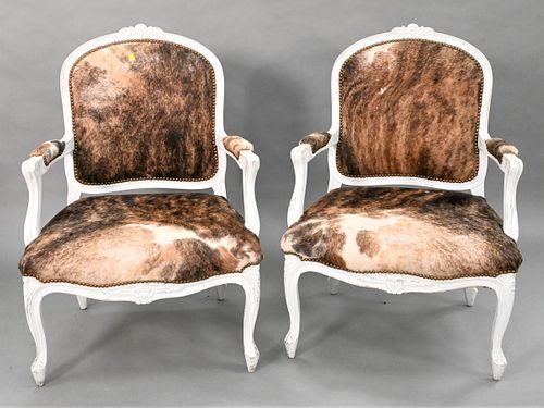 A PAIR OF CUSTOM HYDE UPHOLSTERED