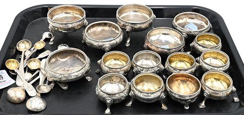 LOT OF 15 SILVER SALTS AND SPOONSLot