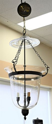 BELL SHAPED THREE LIGHT GLASS HANGING 37566a