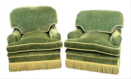 A PAIR OF CONTEMPORARY GREEN VELOUR
