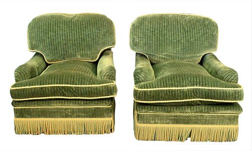 A PAIR OF CONTEMPORARY GREEN VELOUR