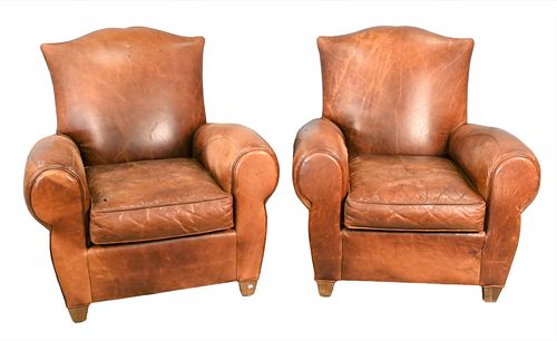 A PAIR OF BROWN LEATHER EASY CHAIRS 3756fd