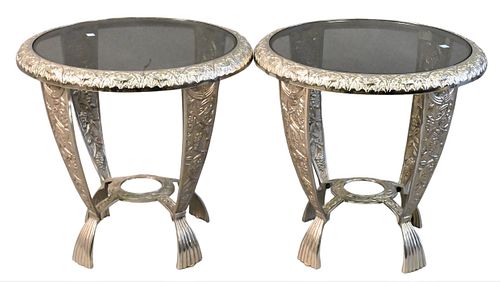 A PAIR OF CHROME END TABLESA Pair