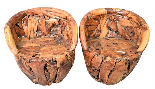 A PAIR OF TEAK ROOT TUB CHAIRSA