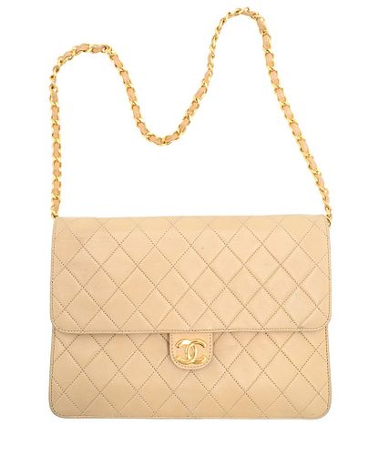 CHANEL TAN QUILTED LEATHER HANDBAG/PURSEChanel