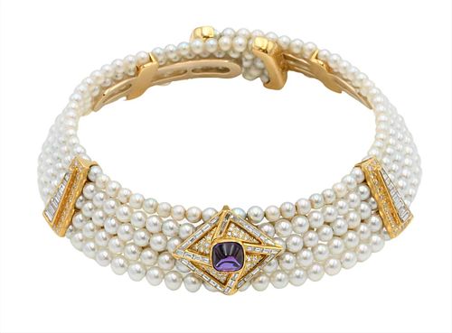 CULTURED PEARL AND AMETHYST CHOKER 375820