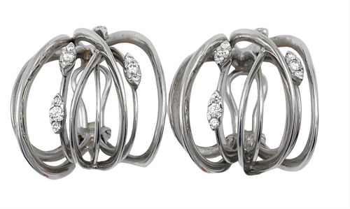 A PAIR OF 18 KARAT WHITE GOLD FREEFORM 375853