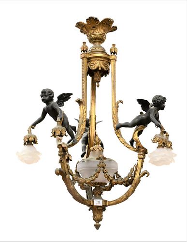 LARGE FIGURAL BRONZE HANGING LIGHT