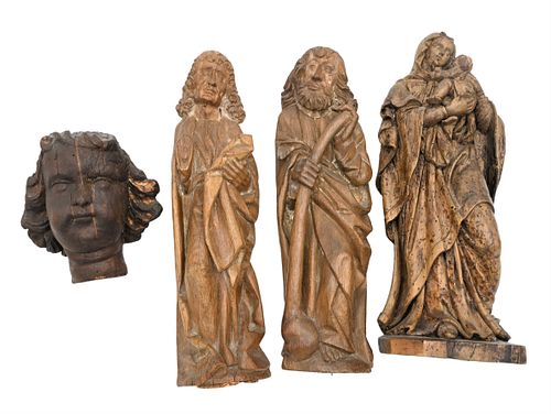 GROUP OF FOUR EARLY CARVED WOOD 3759cc