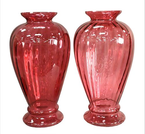A PAIR OF LARGE CRANBERRY GLASS