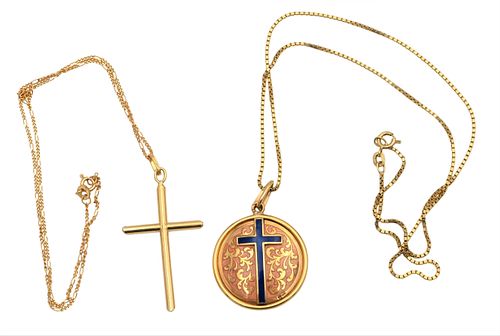 TWO 18 KARAT GOLD CROSS AND CHAINSTwo 375a91