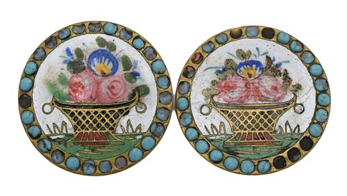 A PAIR OF LARGE ENAMELED BUTTONSA