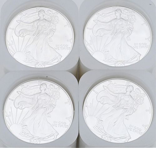 FOUR ROLLS OF 20-2007 1OZ SILVER