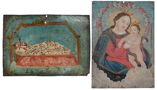 TWO SPANISH COLONIAL RETABLOS Mexico  375ca8