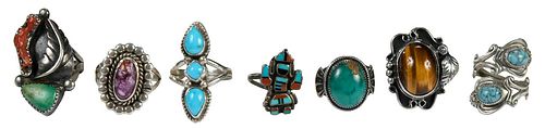 SEVEN SOUTHWESTERN SILVER GEMSTONE