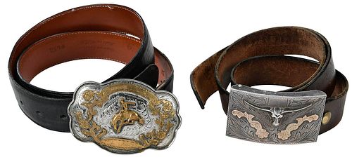 TWO BELTS WITH LARGE RODEO STYLE BUCKLESbuckles