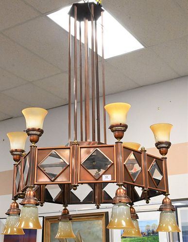 LARGE ART DECO 12 LIGHT HANGING 375d31