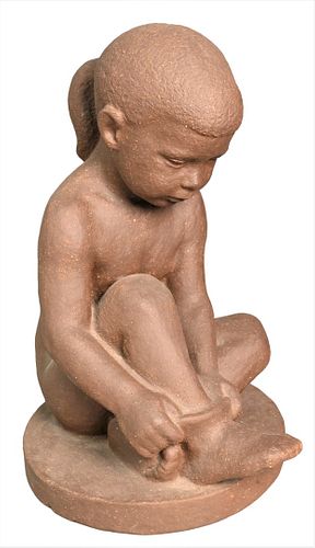 LARGE STONEWARE FIGURE OF A YOUNG