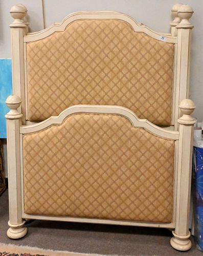A PAIR OF PAINTED AND UPHOLSTERED TWIN