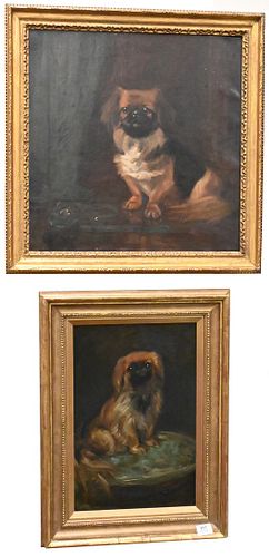 TWO OIL PAINTINGS OF PEKINGESETwo 375e80