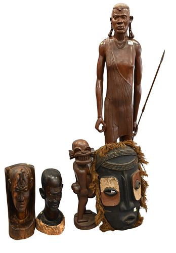 FIVE PIECE AFRICAN CARVED WOODEN 375eaa
