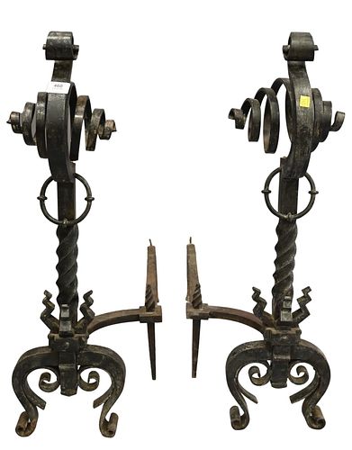 A PAIR OF IRON ANDIRONSA Pair of