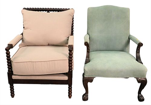TWO UPHOLSTERED OPEN ARMCHAIRSTwo