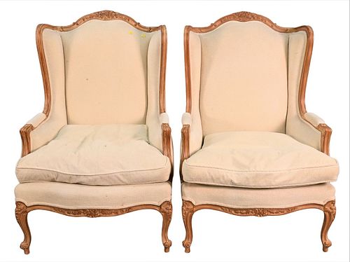 A PAIR OF LOUIS XV STYLE WING CHAIRSA