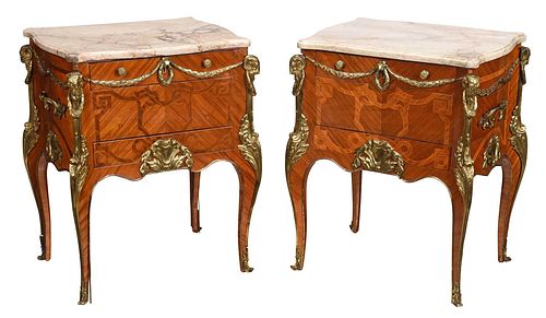 PAIR LOUIS XV STYLE INLAID MARBLE 375f71