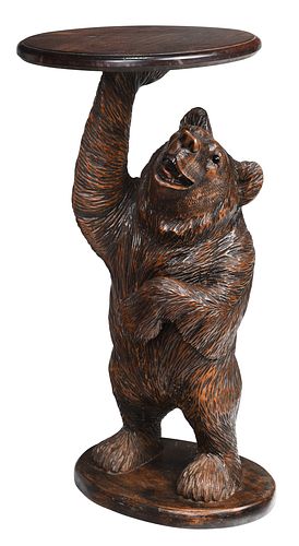 BLACK FOREST CARVED BEAR FORM PEDESTAL