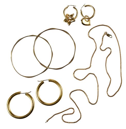 FIVE PIECES GOLD JEWELRYhoop earrings  3760ab