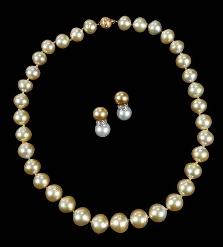 18KT PEARL NECKLACE AND EARCLIP 3760a6