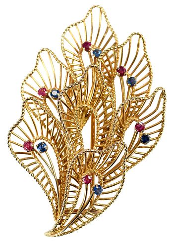 RETRO 18KT GEMSTONE BROOCHtwisted 3760b7