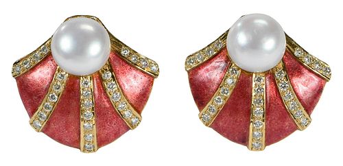 18KT GEMSTONE AND ENAMEL EARRINGSeach 3760ca