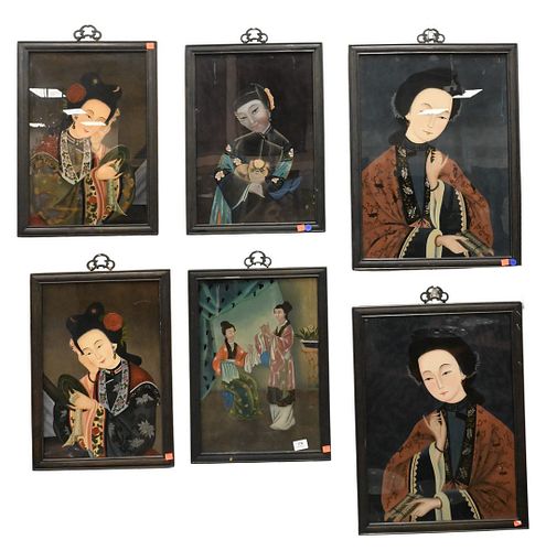 SIX CHINESE REVERSE PAINTED PORTRAITS