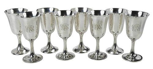 EIGHT STERLING GOBLETS, GORHAM