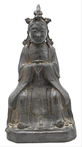 LARGE BRONZE SEATED FIGURE OF BIXIA