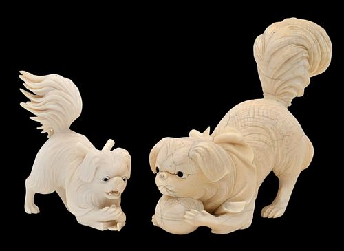 TWO 19TH CENTURY CARVED PEKINGESE 3761b3