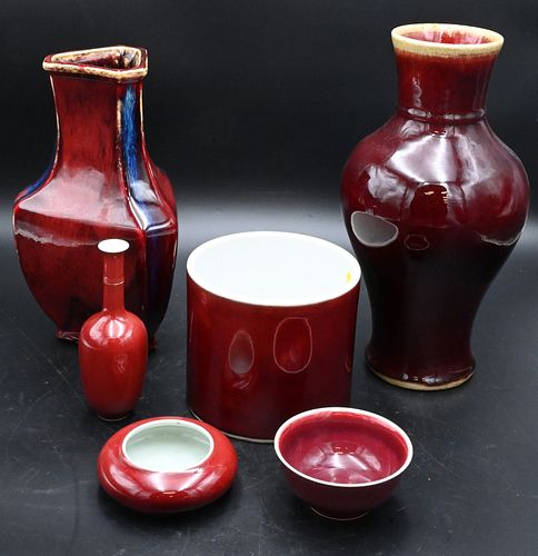 SIX PIECE CHINESE OXBLOOD PORCELAIN