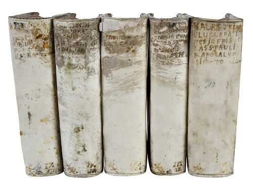 FIVE VELLUM BOUND THEOLOGICAL BOOKSElucubrationes 3762ba