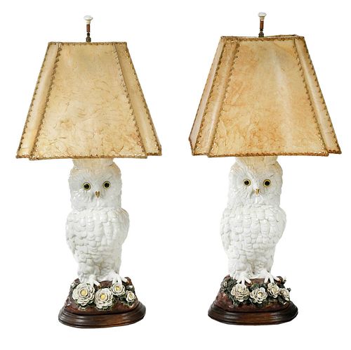 PAIR OF CERAMIC OWL FIGURES MOUNTED 3762bf