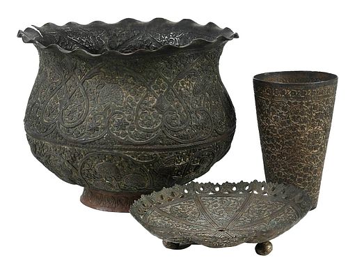 GROUP OF THREE PERSIAN BRONZE VESSELS18th 19th 3762ed
