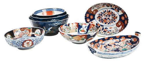 SEVEN ASSORTED IMARI DISHES AND