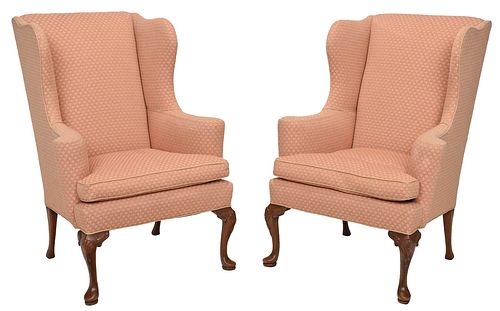 PAIR QUEEN ANNE STYLE UPHOLSTERED 37631a