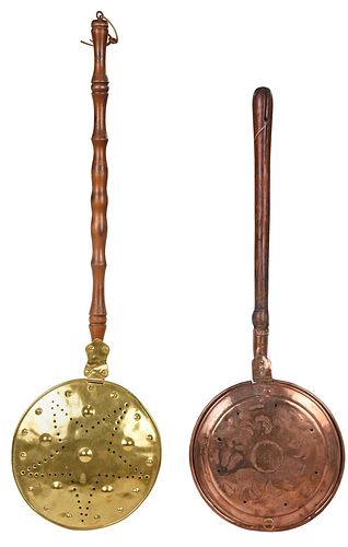 PAIR OF BRASS AND COPPER BEDWARMERSprobably